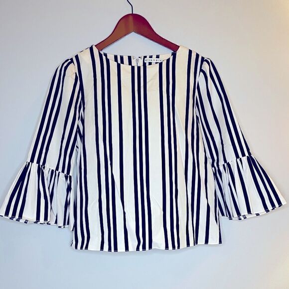 Alice + Olivia Bernice Striped Ruffle Sleeve Top Size Small - Picture 2 of 7